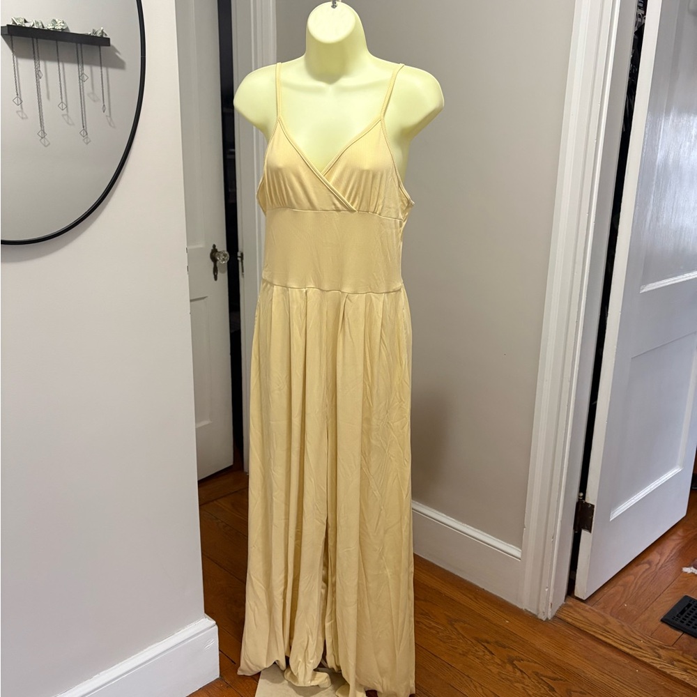 Cider Pale Yellow Spaghetti-Strap Jumpsuit